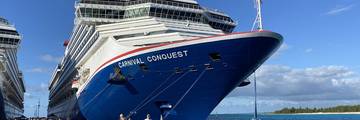 Carnival Conquest docked at Celebration Key on Grand Bahama Island.