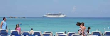 Beach and cruise ship at Great Stirrup Cay, Norwegian's private island.