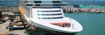 A Disney Cruise Line ship docked at the Disney Terminal in Port Canaveral, Florida.