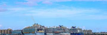 Old San Juan Cruise Port waterfront with historic buildings and the harbor in Puerto Rico.